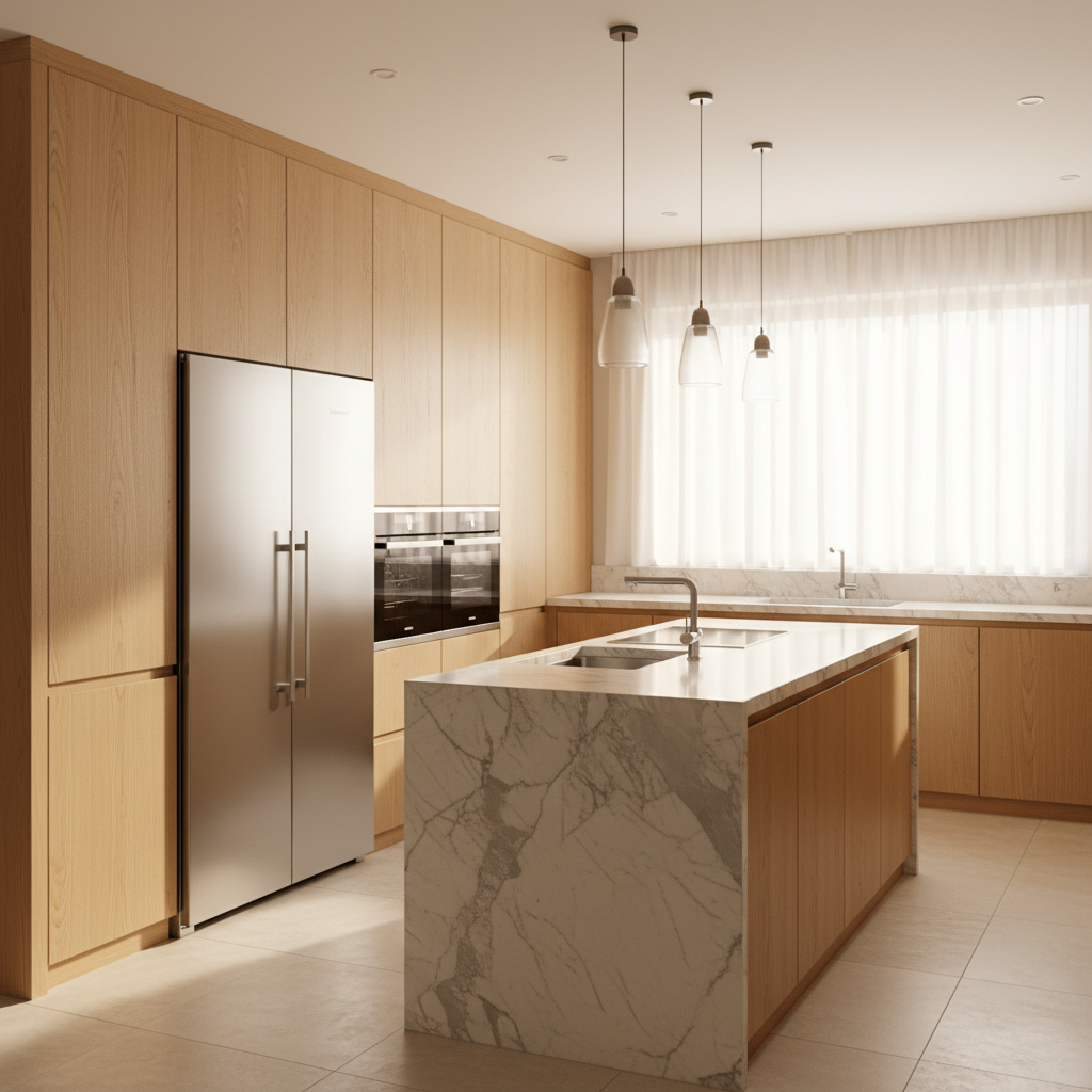 Upscale Ventura kitchen with integrated Bosch-style appliances